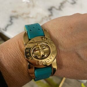 Marc Jacob cool blue and gold rubber bangle bracelet 
Great condition
